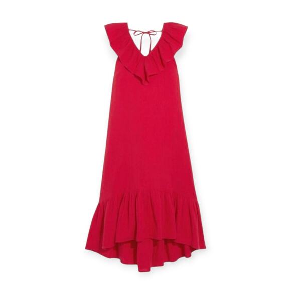 Vineyard Vines Red Ruffle Trim Double Gauze Midi‎ Dress - Picture 4 of 6